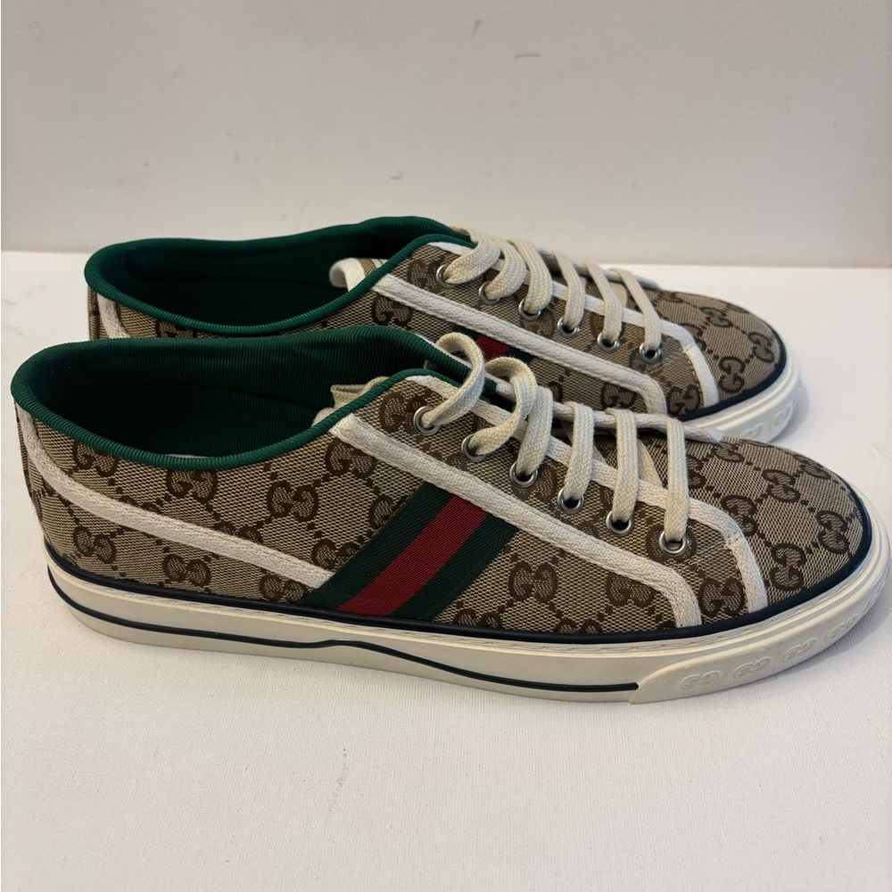 Gucci Beige and Green Logo Sneakers plateform - Picture 9 of 11